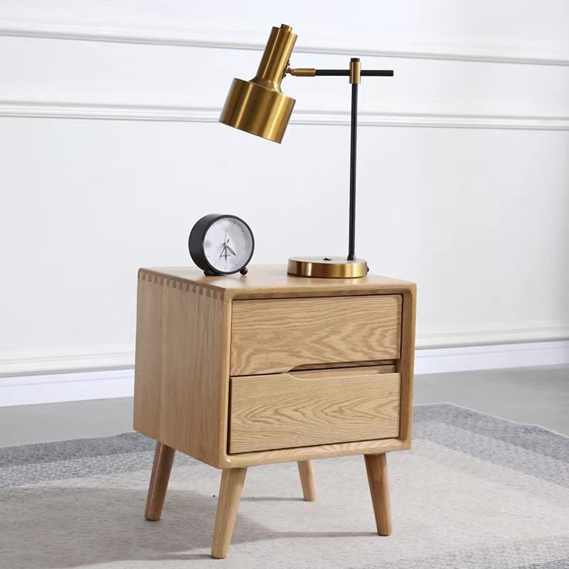 Oak Wood Kids Bedside Table Light Wood Youth Nightstand with 2 Drawer