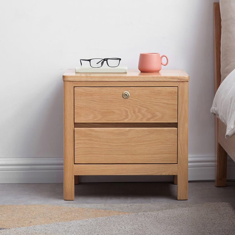 Oak Wood Kids Bedside Table Light Wood Nursery Nightstand with 2 Drawer