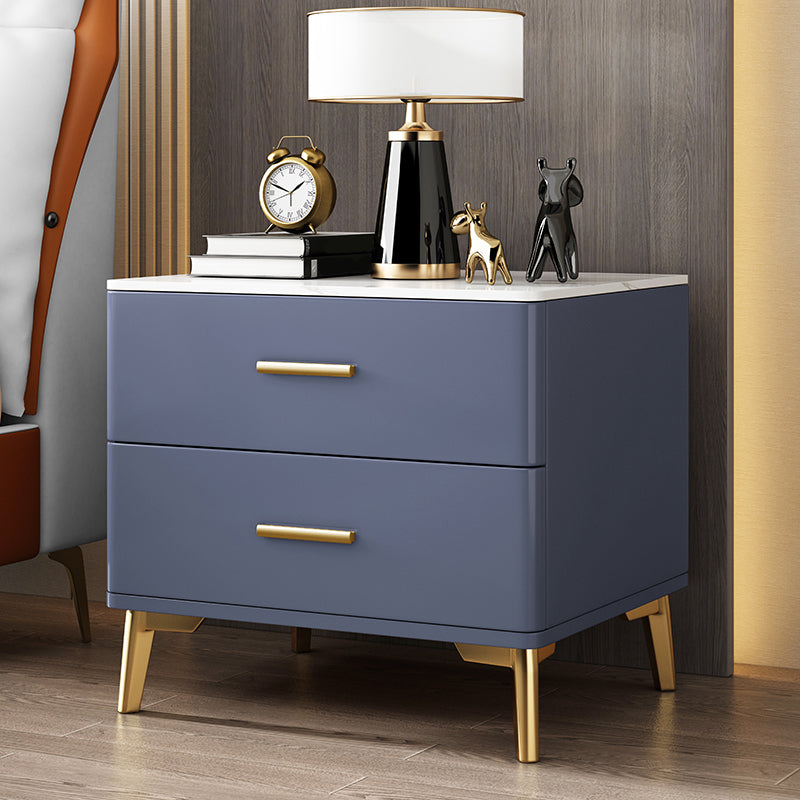 Stone Accent Table Nightstand Glam Nightstand with 2 Drawers