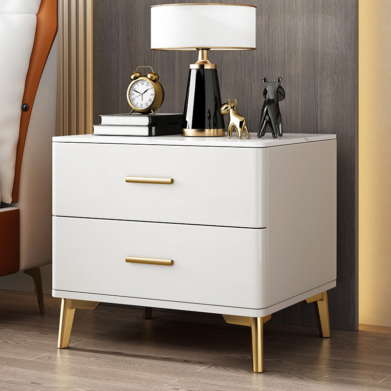 Stone Accent Table Nightstand Glam Nightstand with 2 Drawers