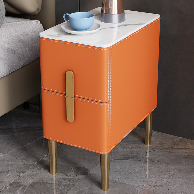 Classic Glam Accent Table Nightstand Stone Night Table with 2 Drawers