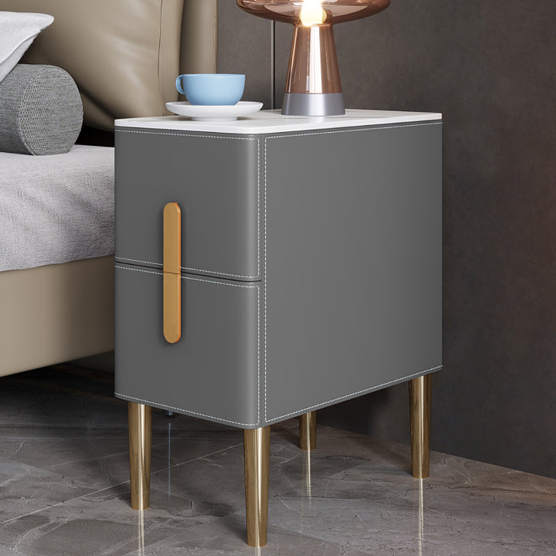 Classic Glam Accent Table Nightstand Stone Night Table with 2 Drawers