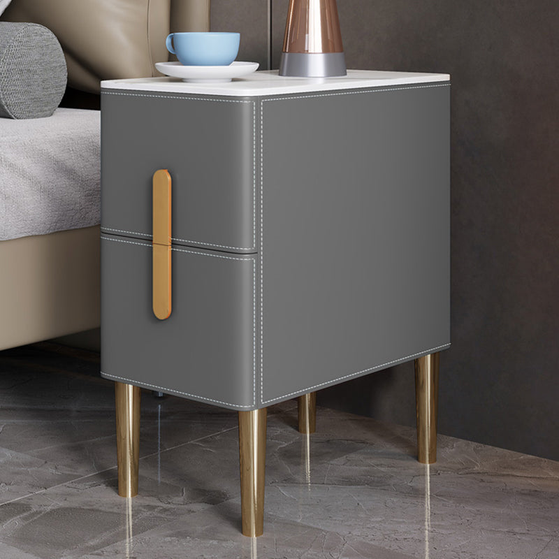 Classic Glam Accent Table Nightstand Stone Night Table with 2 Drawers