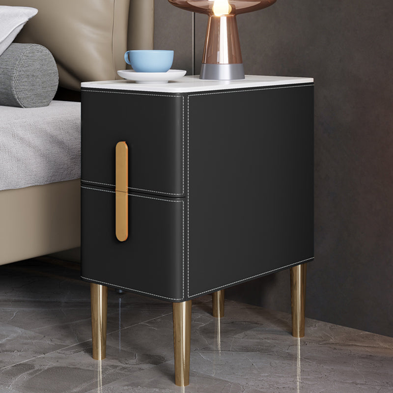 Classic Glam Accent Table Nightstand Stone Night Table with 2 Drawers