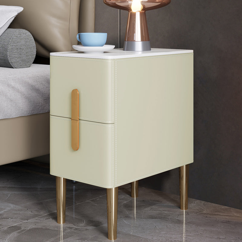 Classic Glam Accent Table Nightstand Stone Night Table with 2 Drawers