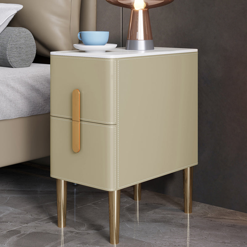 Classic Glam Accent Table Nightstand Stone Night Table with 2 Drawers