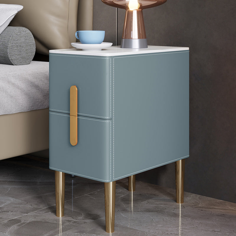 Classic Glam Accent Table Nightstand Stone Night Table with 2 Drawers