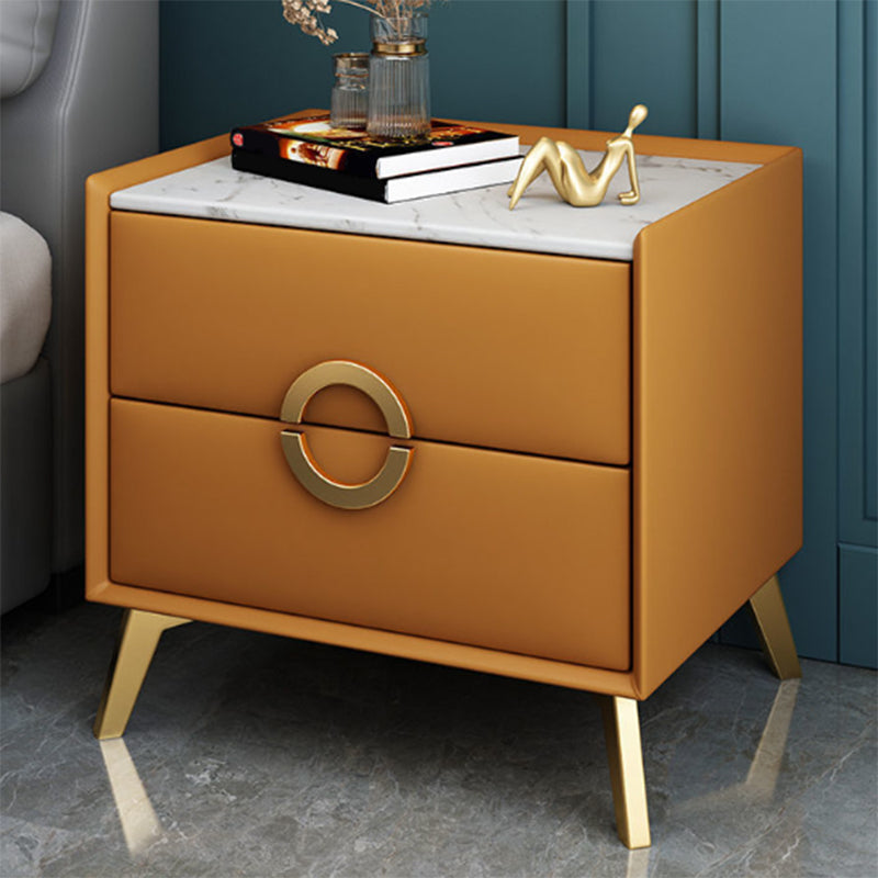 Classic Glam Accent Table Nightstand Stone Nightstand with 2 Drawers