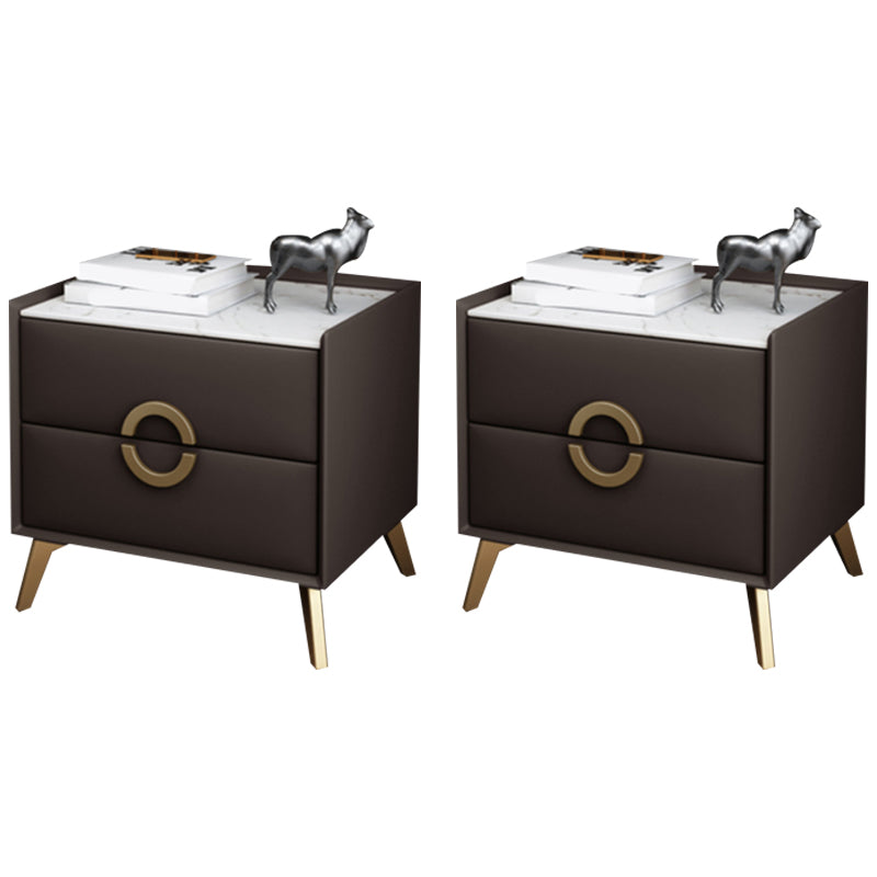 Classic Glam Accent Table Nightstand Stone Nightstand with 2 Drawers