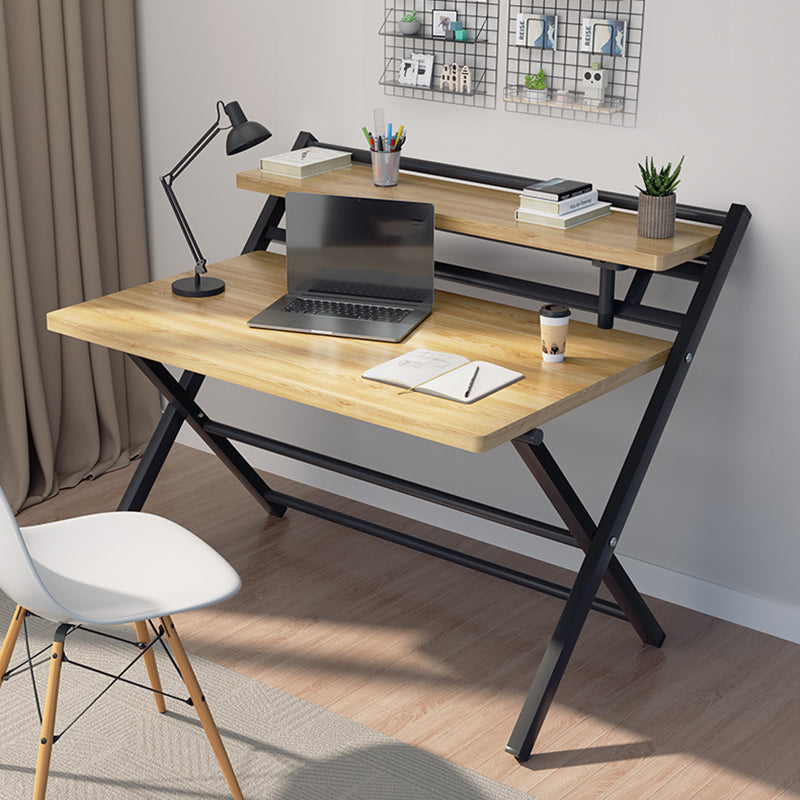 Folding Home Office Desk Contemporary Steel Trestle Base Writing Desk