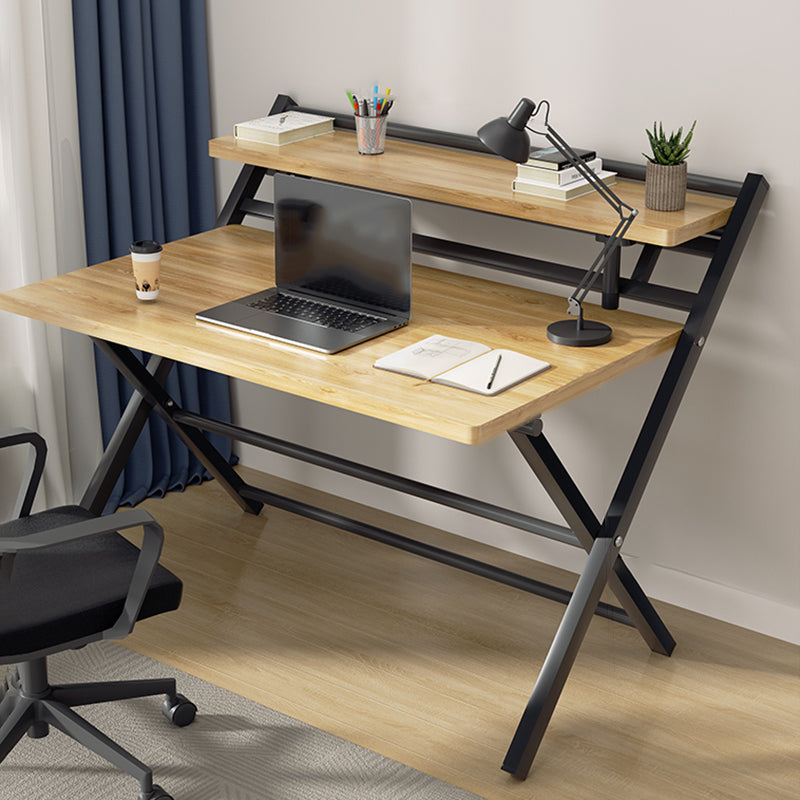 Folding Home Office Desk Contemporary Steel Trestle Base Writing Desk