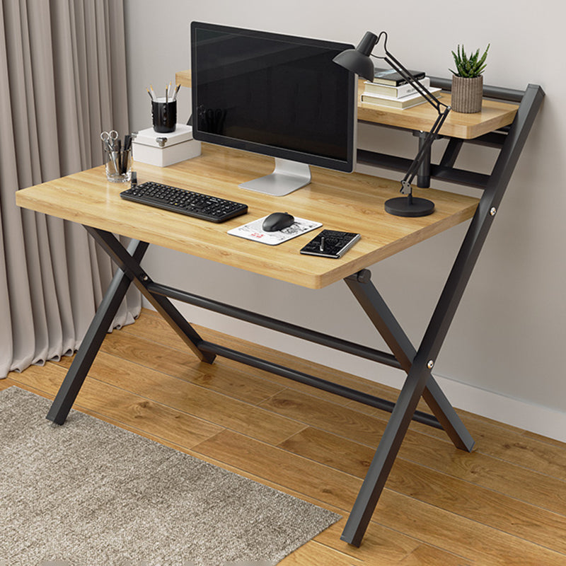 Folding Home Office Desk Contemporary Steel Trestle Base Writing Desk