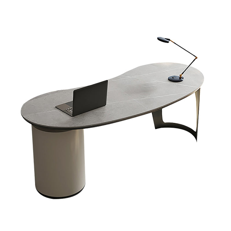 Irregular Shaped Modern Office Table Stone Writing Desk in Gold/Grey