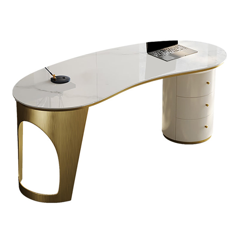 Irregular Shaped Modern Office Table Stone Writing Desk in Gold/Grey