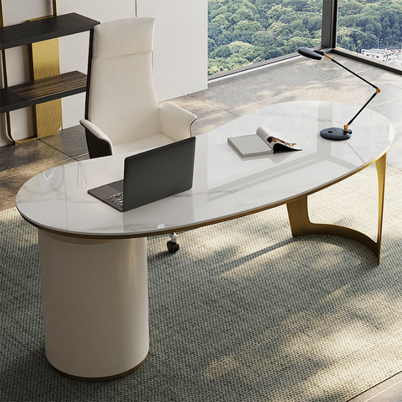 Irregular Shaped Modern Office Table Stone Writing Desk in Gold/Grey