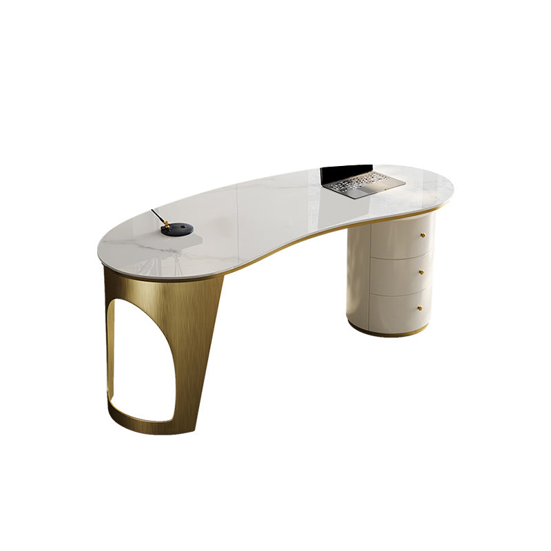 Irregular Shaped Modern Office Table Stone Writing Desk in Gold/Grey