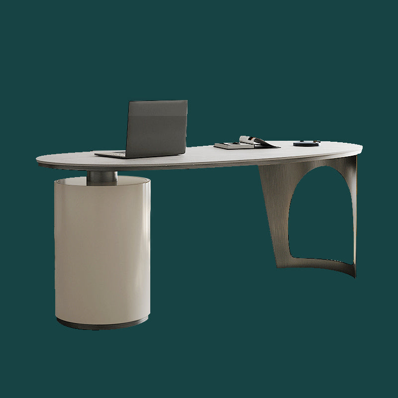 Irregular Shaped Modern Office Table Stone Writing Desk White 2-Legs