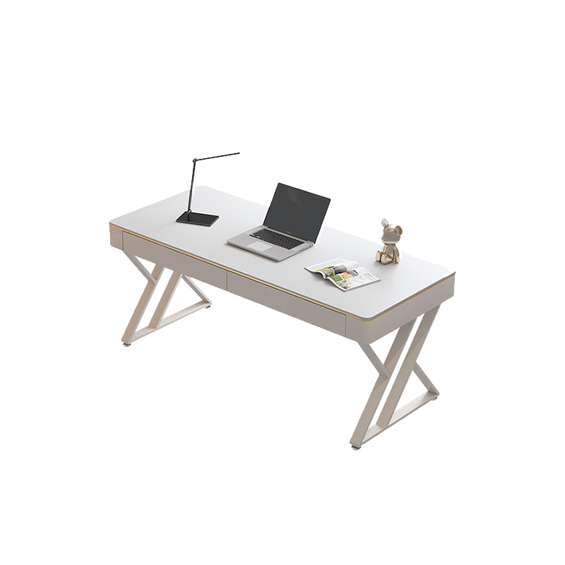 Contemporary Style Stone Writing Desk Rectangular Office Desk with 2 Drawers