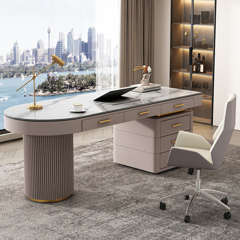 Rectangle Stone Top Office Desk Glam Writing Desk with 6 Drawers for Office