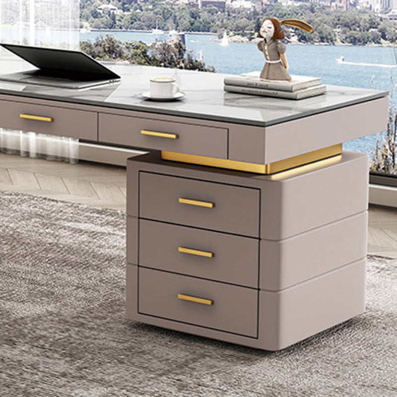 Rectangle Stone Top Office Desk Glam Writing Desk with 6 Drawers for Office