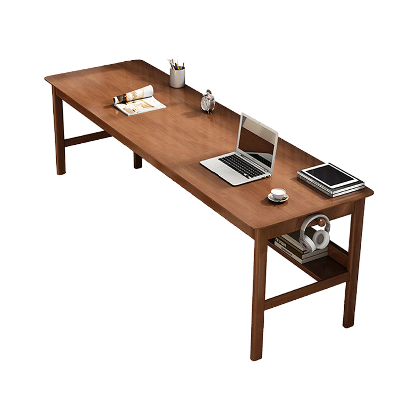 Modern Rubber Wood Home Office Desk H-Shape Base Writing Desk Shelf