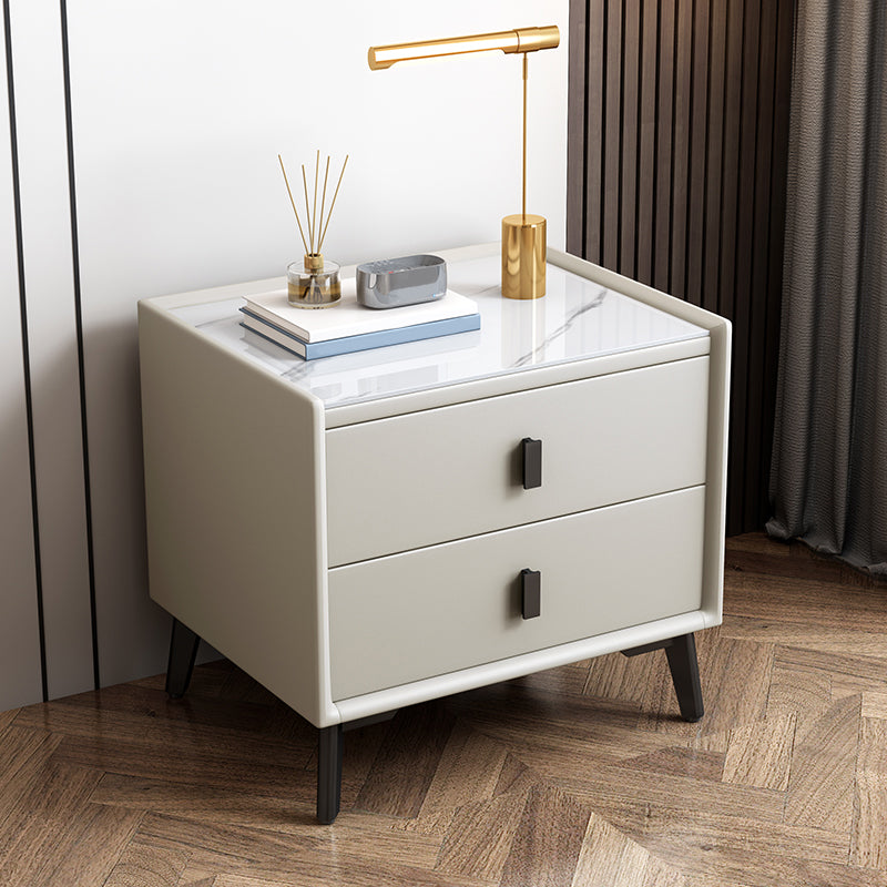 Modern Accent Table Nightstand Stone Nightstand with Drawers