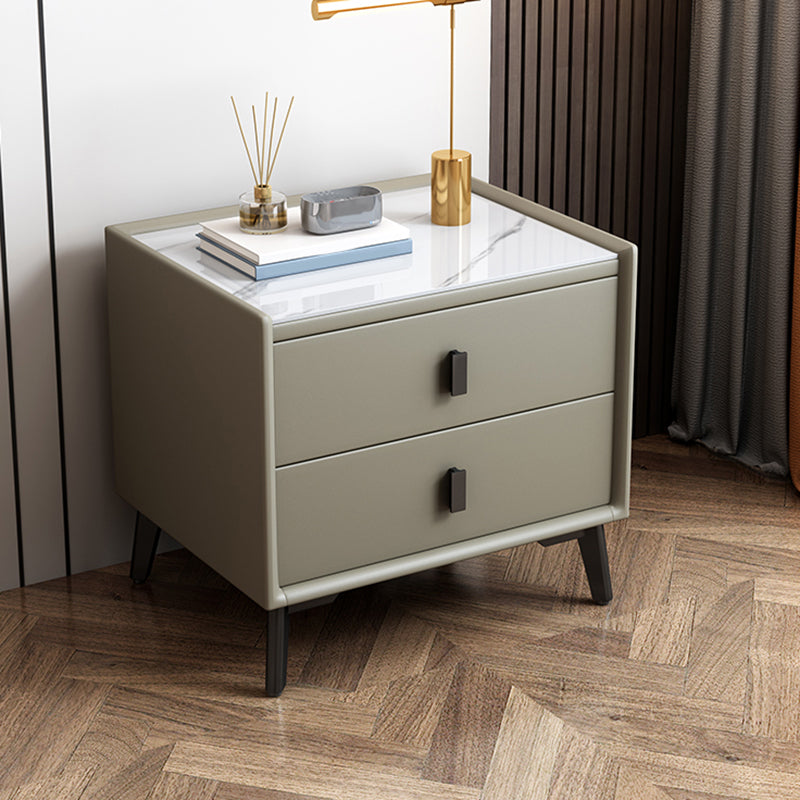 Modern Accent Table Nightstand Stone Nightstand with Drawers