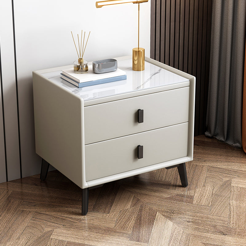 Modern Accent Table Nightstand Stone Nightstand with Drawers