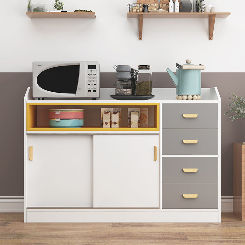 Contemporary Sideboard Table Faux Wood Sideboard with Doors for Kitchen