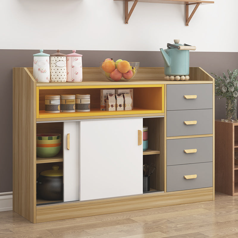 Contemporary Sideboard Table Faux Wood Sideboard with Doors for Kitchen
