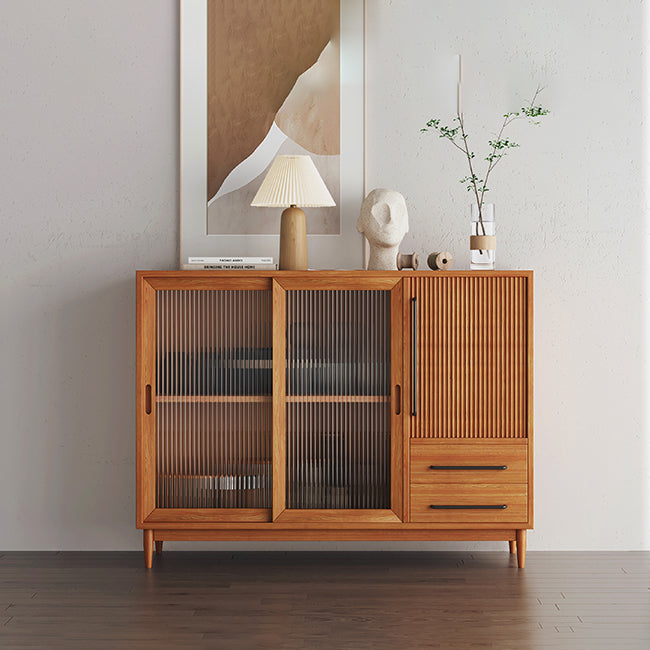 Glam Sideboard Cabinet Pine Sideboard Table with Legs for Kitchen