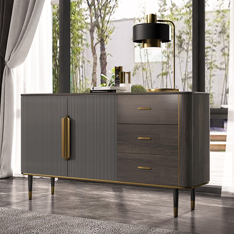 Contemporary Buffet Table Faux Wood Sideboard Table with Legs for Kitchen