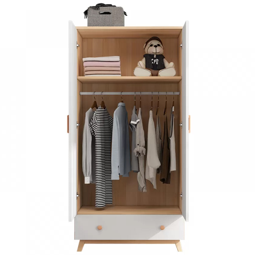 White Modern Kids Closet Wooden Coat Locker with Garment Rod