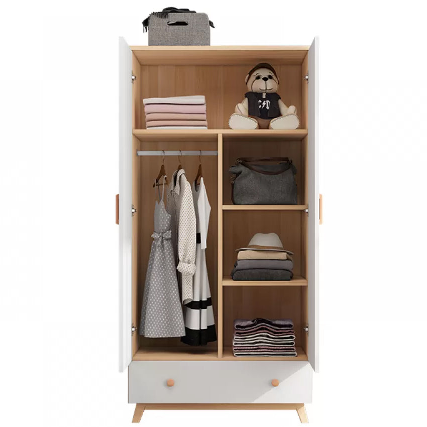 White Modern Kids Closet Wooden Coat Locker with Garment Rod