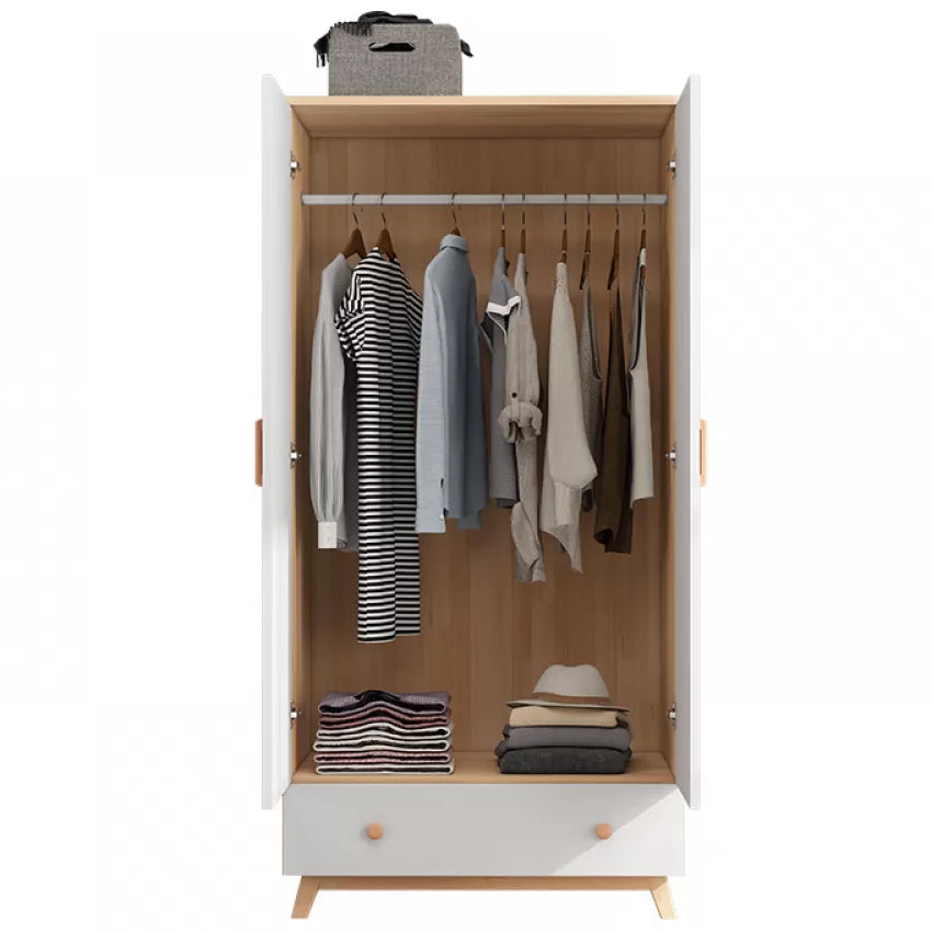 White Modern Kids Closet Wooden Coat Locker with Garment Rod