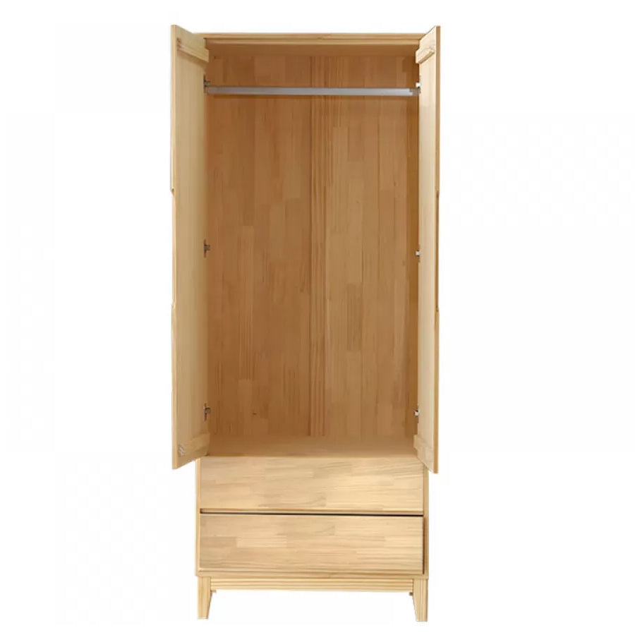 Solid Wood Kid's Wardrobe Light Wood Wardrobe Armoire with Garment Rod