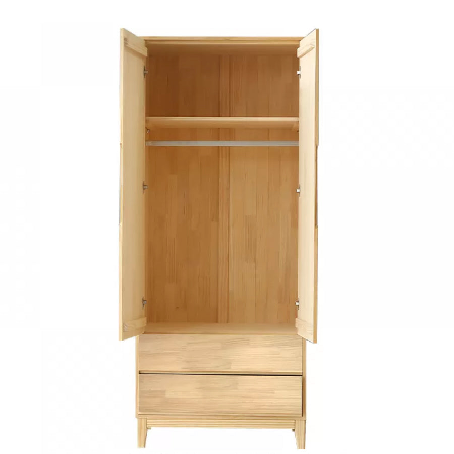 Solid Wood Kid's Wardrobe Light Wood Wardrobe Armoire with Garment Rod