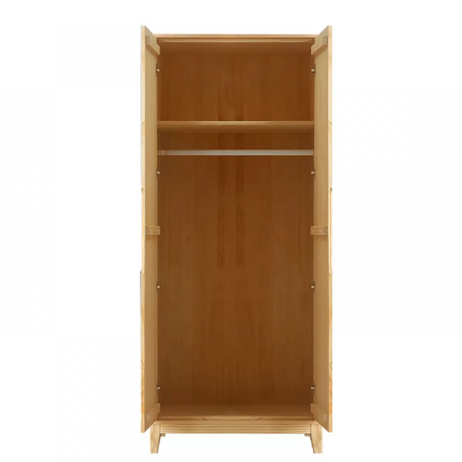 Solid Wood Kid's Wardrobe Light Wood Wardrobe Armoire with Garment Rod