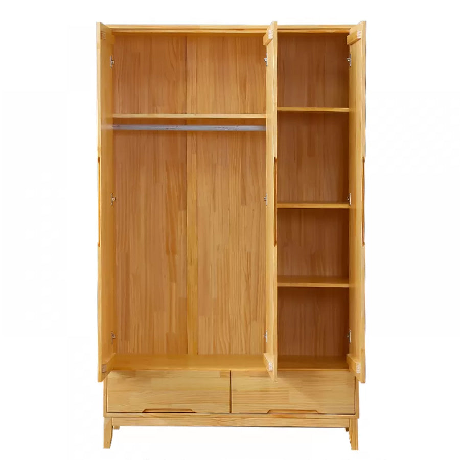 Solid Wood Kid's Wardrobe Light Wood Wardrobe Armoire with Garment Rod