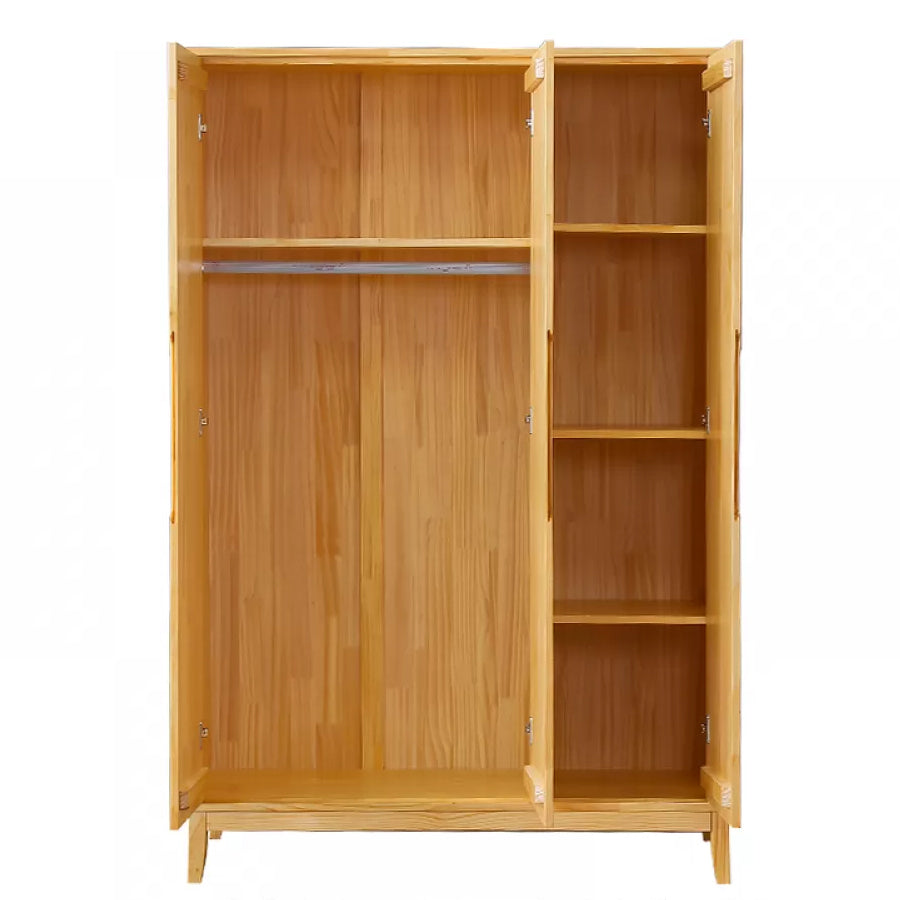 Solid Wood Kid's Wardrobe Light Wood Wardrobe Armoire with Garment Rod