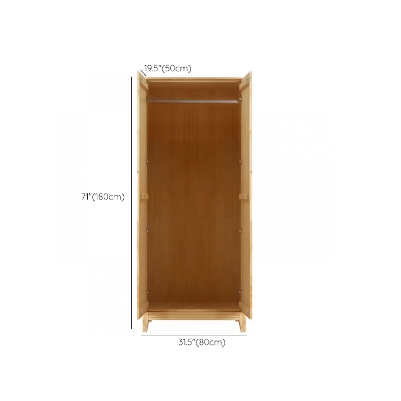 Solid Wood Kid's Wardrobe Light Wood Wardrobe Armoire with Garment Rod