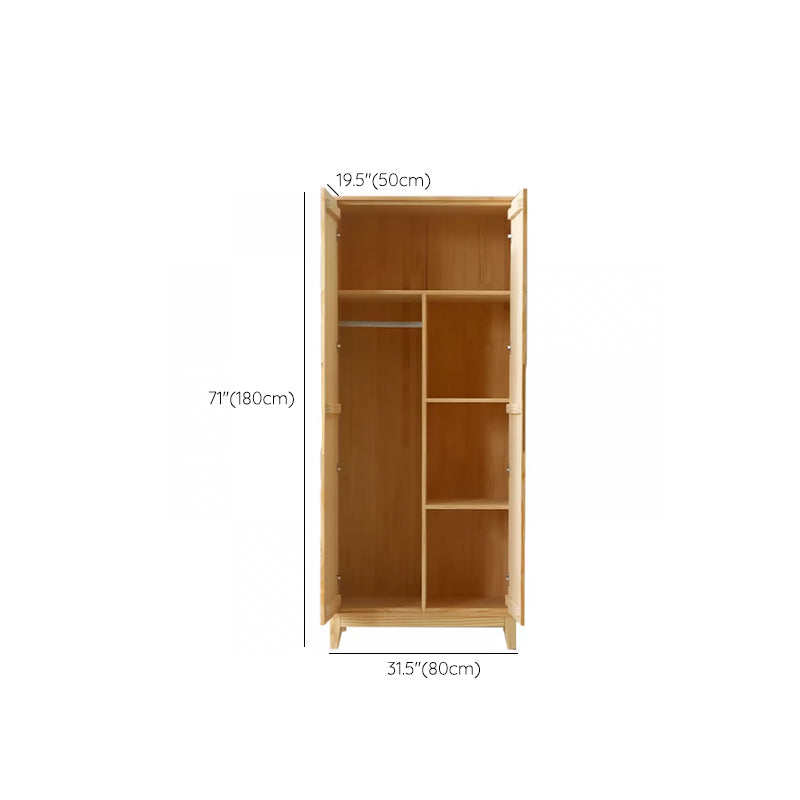 Solid Wood Kid's Wardrobe Light Wood Wardrobe Armoire with Garment Rod