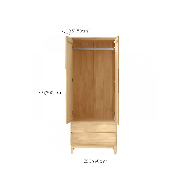 Solid Wood Kid's Wardrobe Light Wood Wardrobe Armoire with Garment Rod