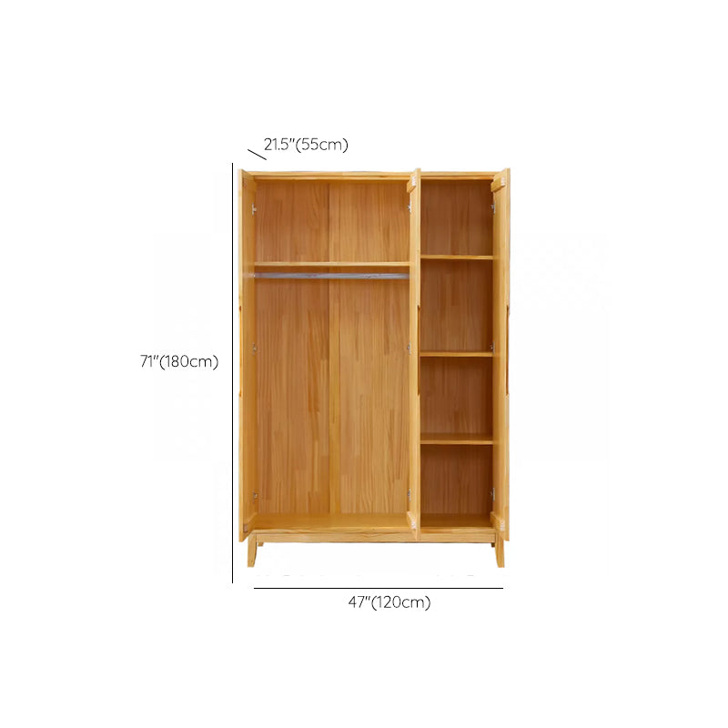 Solid Wood Kid's Wardrobe Light Wood Wardrobe Armoire with Garment Rod