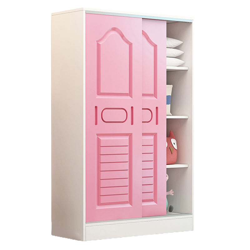 Pine Kid's Wardrobe Modern Wardrobe Closet With Sliding Door and Garment Rod