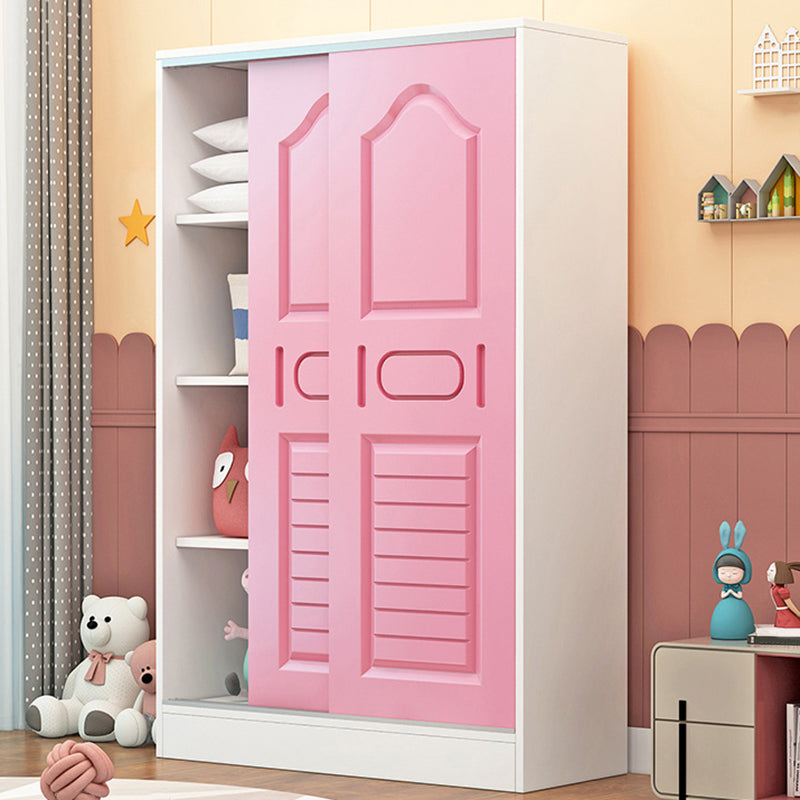 Pine Kid's Wardrobe Modern Wardrobe Closet With Sliding Door and Garment Rod