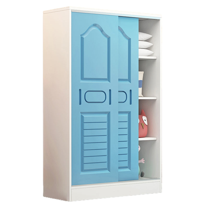 Pine Kid's Wardrobe Modern Wardrobe Closet With Sliding Door and Garment Rod