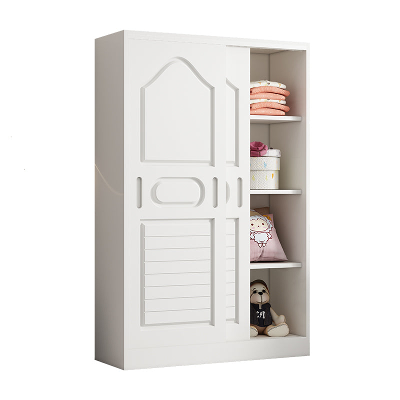 Pine Kid's Wardrobe Modern Wardrobe Closet With Sliding Door and Garment Rod