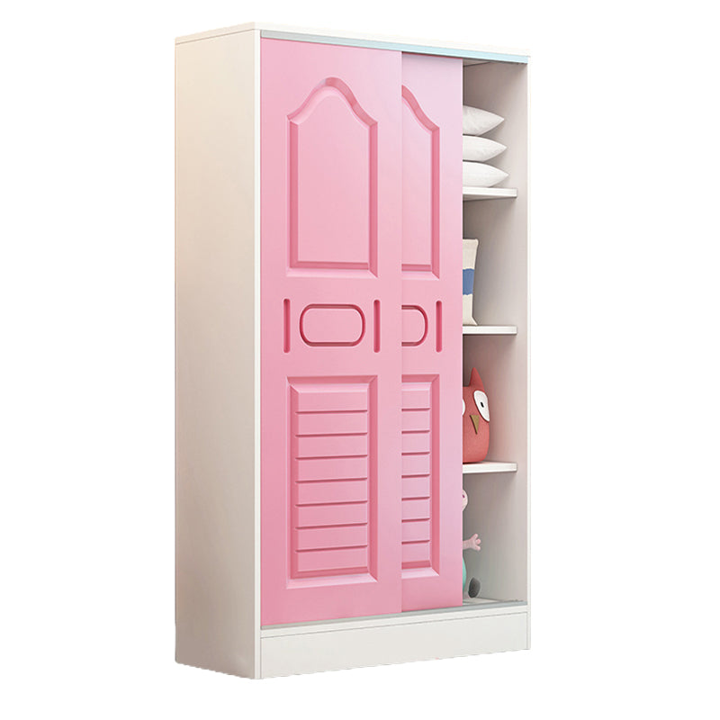 Pine Kid's Wardrobe Modern Wardrobe Closet With Sliding Door and Garment Rod