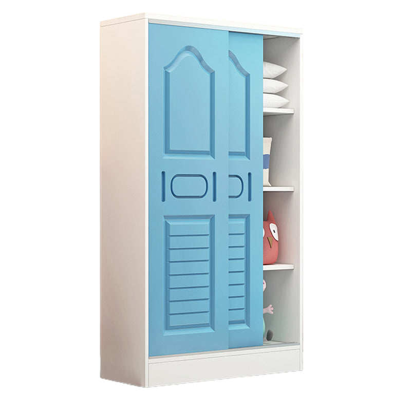 Pine Kid's Wardrobe Modern Wardrobe Closet With Sliding Door and Garment Rod